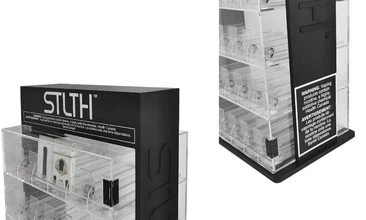 Electronic cigarette display cabinet with silk screen logo Electronic cigarette display with 3D embossed logo Electronic cigarette display cabinet with silk screen logo Electronic cigarette display with 3D embossed logo